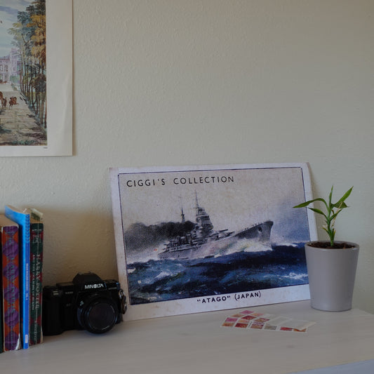 Vintage Atago Battleship Print | 1930's Cigarette Card