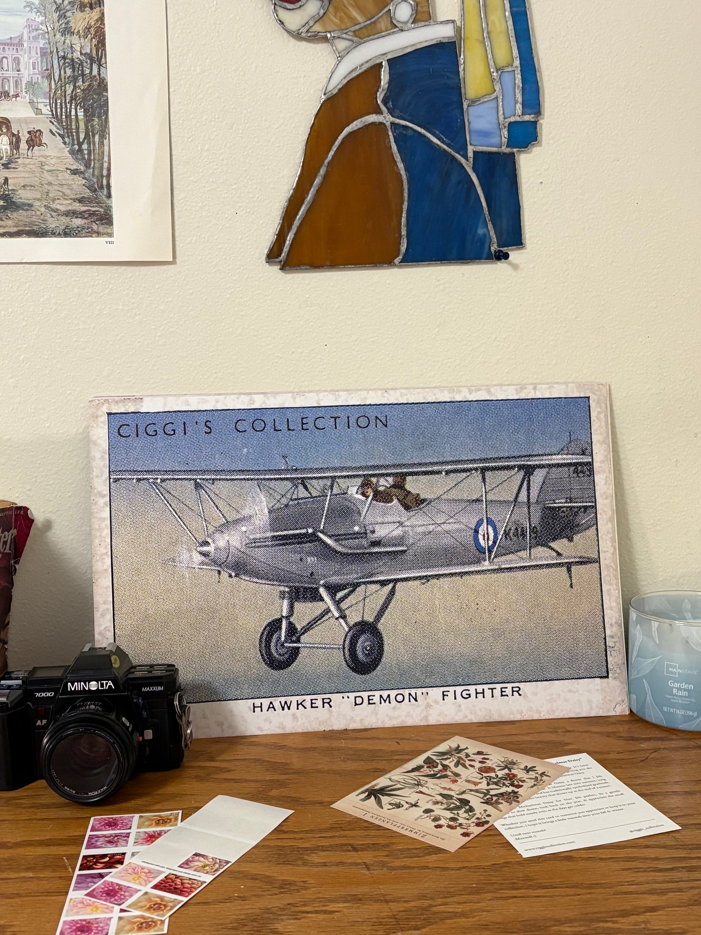 Vintage Demon Fighter Plane Print | 1930s Cigarette Card Art