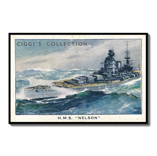 Vintage HMS Nelson Battleship Print | 1930s Cigarette Card Art