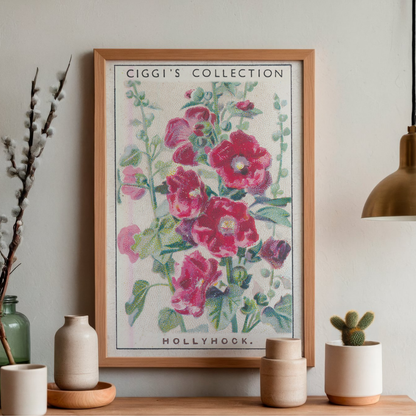 Vintage Hollyhock Flower Print | 1930's Cigarette Card