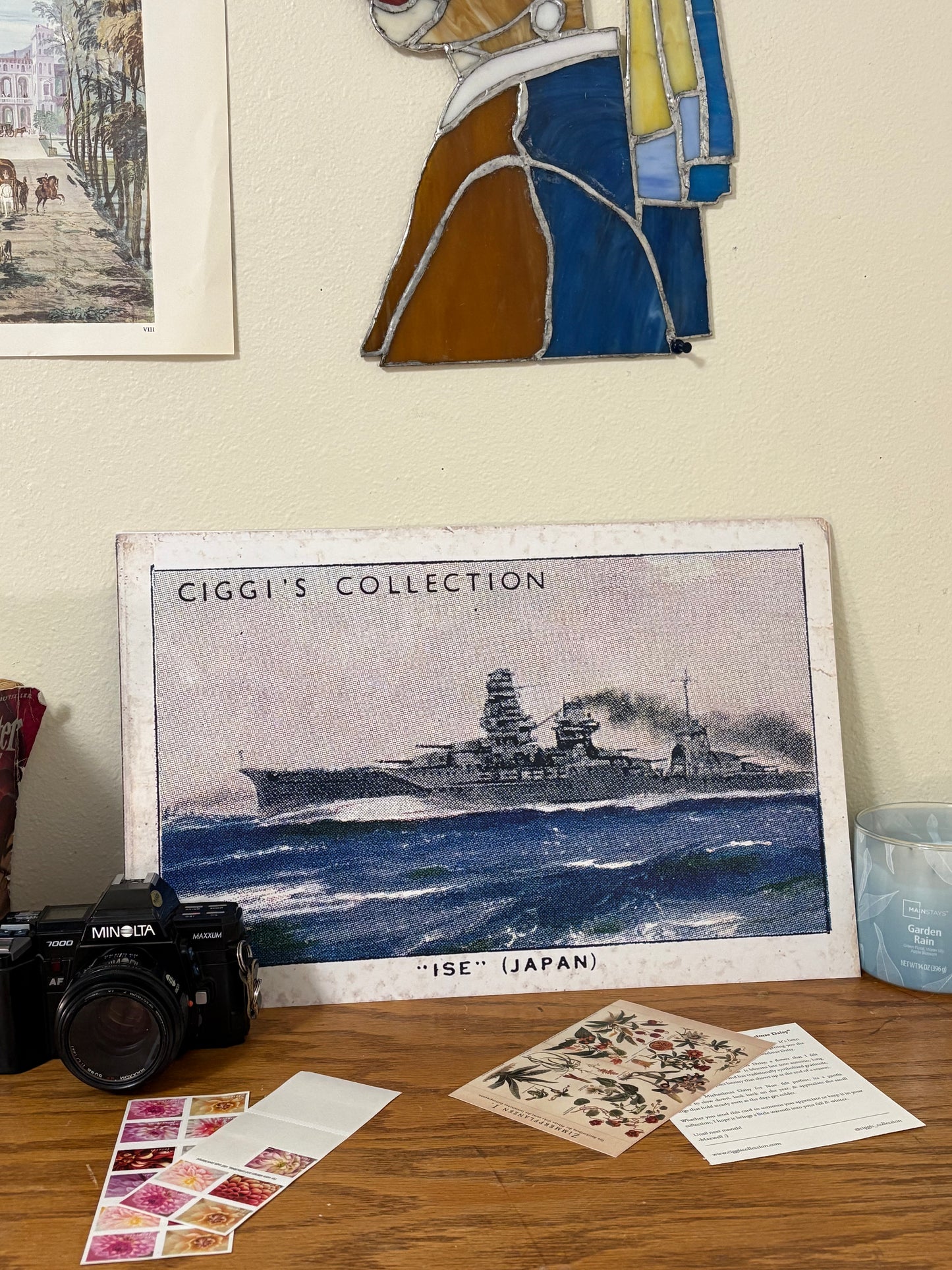 Vintage Ise Battleship Print | 1930s Cigarette Card Art