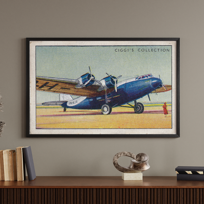 Vintage KLM Fokker Blue Plane Print | 1930's Cigarette Card
