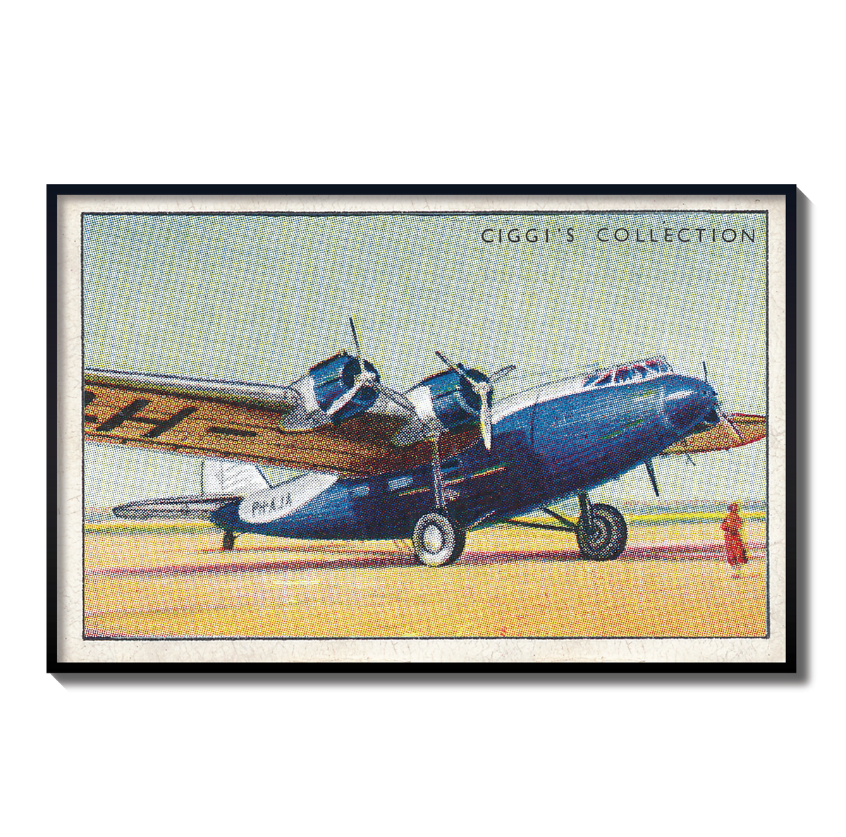 Vintage KLM Fokker Blue Plane Print | 1930's Cigarette Card