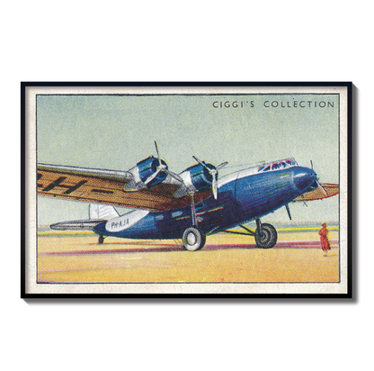 Vintage KLM Fokker Blue Plane Print | 1930's Cigarette Card