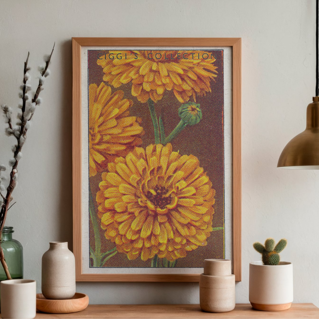 Vintage Marigolds Flower Print | 1930's Cigarette Card