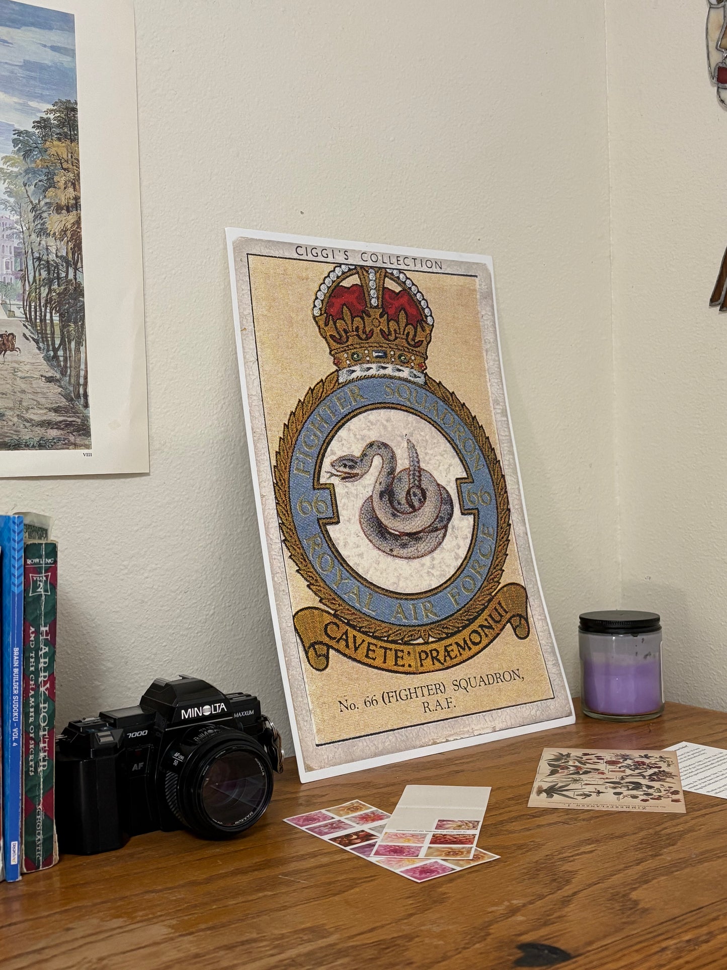 Vintage No. 66 Fighter Squadron Badge | 1930s Cigarette Card Art