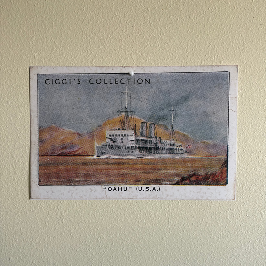 Vintage Oahu Battleship Print | 1930's Cigarette Card