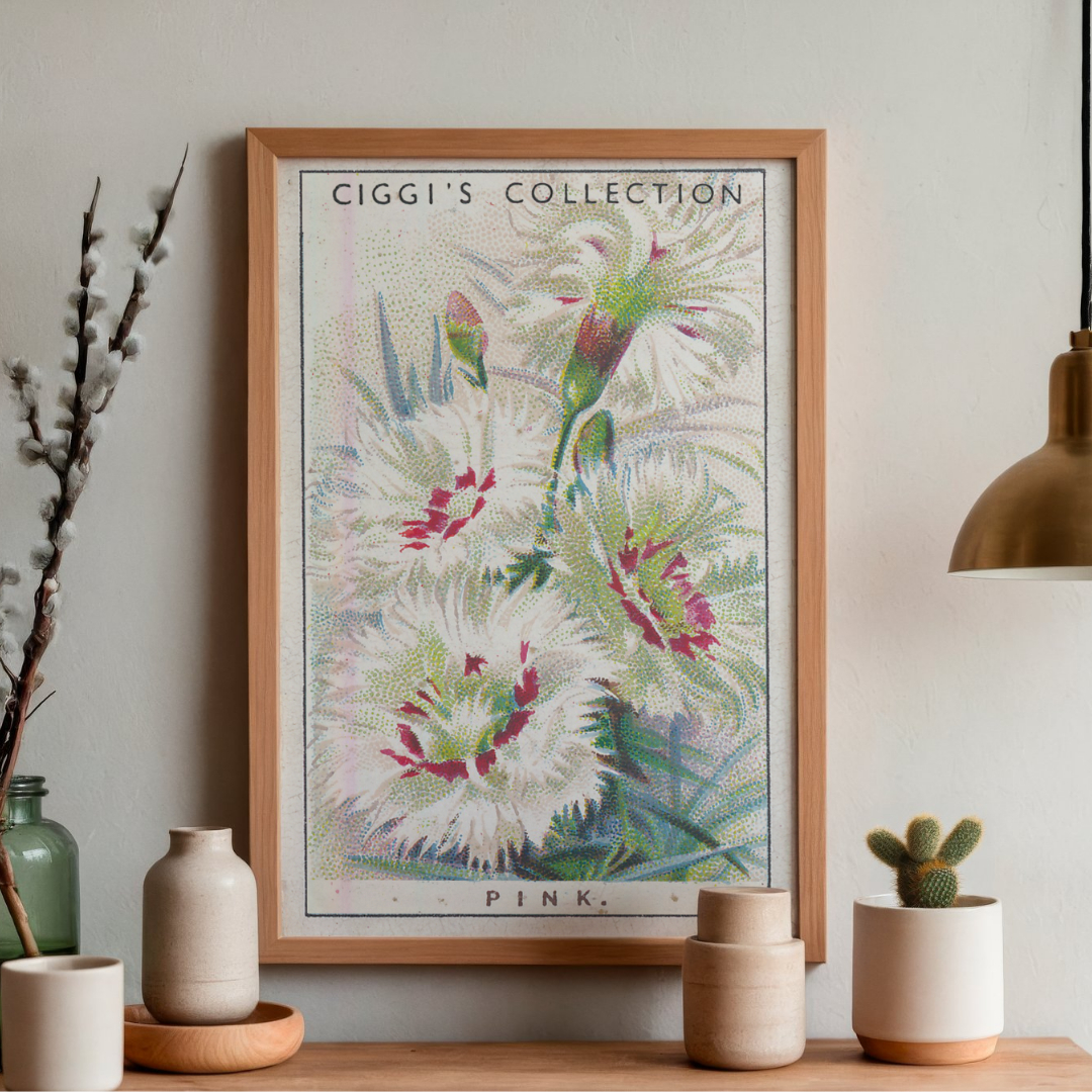 Vintage Pink Flower Print | 1930's Cigarette Card