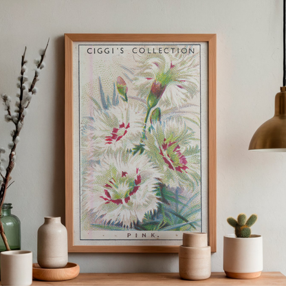 Vintage Pink Flower Print | 1930's Cigarette Card