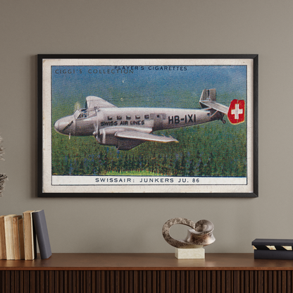 Vintage Swissair Junkers Plane Print | 1930's Cigarette Card